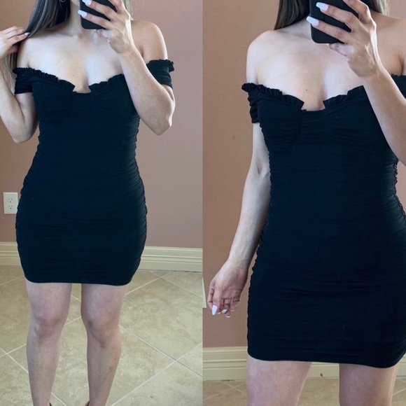 Off Shoulder Dress- black - Picture 3 of 7